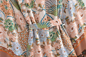 Peacock Floral Print , Bohemian Kimono,Boho Robe Kimono