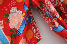 Load image into Gallery viewer, Birds Floral Print Kimono,Boho Kimono,Bikini Cover-ups
