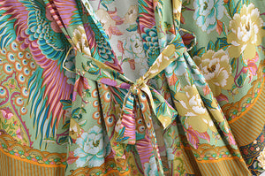 Green Peacock Floral  ,bohemian kimono ,Boho Bikini Cover-ups