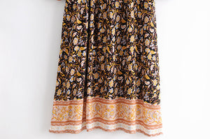 Multi Floral Print ,tie Neck ,Boho Maxi Dresses
