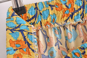 Yellow Floral Print,,High Elastic, Boho Maxi Skirt