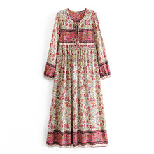Load image into Gallery viewer, Multi Floral Print ,tie Neck ,Boho Maxi Dresses
