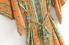 Load image into Gallery viewer, Yellow Floral Print,Bohemian Kimono, Boho Maxi Dress
