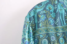 Load image into Gallery viewer, Green Floral Print, Loose Blouses ,Boho Shirts
