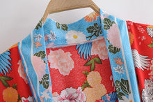 Load image into Gallery viewer, Birds Floral Print Kimono,Boho Kimono,Bikini Cover-ups
