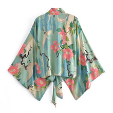 Load image into Gallery viewer, Green Crane Print,Boho Kimono , Bikini Cover-ups
