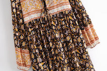 Load image into Gallery viewer, Multi Floral Print ,tie Neck ,Boho Maxi Dresses
