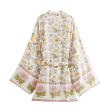 Load image into Gallery viewer, Boho Short Robe, Kimono Robe,Alisa Yellow Floral
