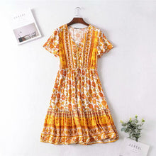 Load image into Gallery viewer, Mini Dress, Boho Dress,yellow Floral Print
