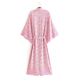 Boho Kimono,Boehmian Robe,Pink Floral Print