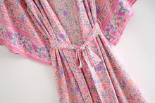Load image into Gallery viewer, Boho Kimono,Boehmian Robe,Pink Floral Print
