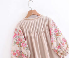 Load image into Gallery viewer, Linen Boho Dress,Flower Embroidery ,Bohemian Dress
