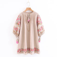 Load image into Gallery viewer, Linen Boho Dress,Flower Embroidery ,Bohemian Dress
