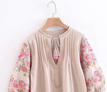 Load image into Gallery viewer, Linen Boho Dress,Flower Embroidery ,Bohemian Dress
