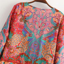 Load image into Gallery viewer, Boho Blouse, Vintage Blouse,Red Peacock
