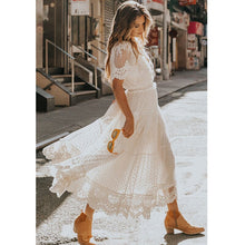 Load image into Gallery viewer, White Lace Embroidery,Bohemian Maxi Dress,Wedding Dress
