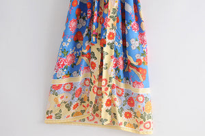 Floral Bird Print , Bohemian Kimono, Boho Maxi Dress Robe