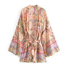 Load image into Gallery viewer, Peacock Floral Print ,Boho Kimono,bohemian Short Robe Kimono
