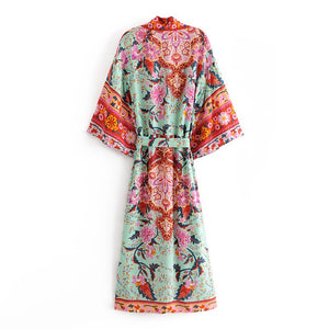 Bikini Cover-Ups,Boho Kimono Robe,Peacock Green