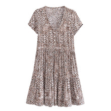 Load image into Gallery viewer, Leopard Floral Print  ,Bohemian Mini Dress,Boho Dresses
