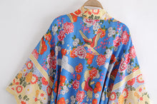 Load image into Gallery viewer, Floral Bird Print , Bohemian Kimono, Boho Maxi Dress Robe
