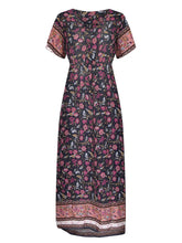 Load image into Gallery viewer, Wild Floral Print ,Short Sleeve Maxi Dress ,Rayon Boho Dress
