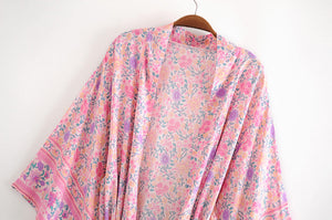 Boho Kimono,Boehmian Robe,Pink Floral Print