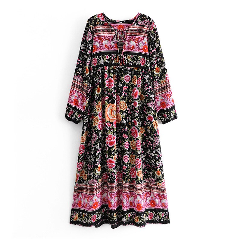 Boho Dress, Bohemian Maxi Dress,Multi Floral print