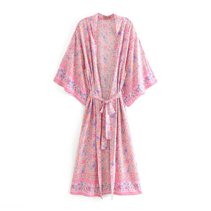 Boho Kimono,Boehmian Robe,Pink Floral Print