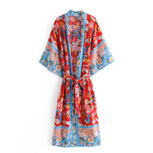 Load image into Gallery viewer, Birds Floral Print Kimono,Boho Kimono,Bikini Cover-ups
