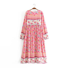 Load image into Gallery viewer, Pink Floral Print,Bohemian Midi Sundress,Boho Dress
