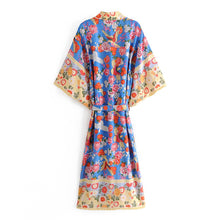 Load image into Gallery viewer, Floral Bird Print , Bohemian Kimono, Boho Maxi Dress Robe
