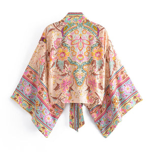 Peacock Floral Print,Short Kimono , Boho Cover-ups