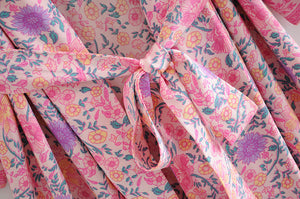 Boho Kimono,Boehmian Robe,Pink Floral Print