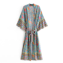 Load image into Gallery viewer, Green Floral Print,Bohemian Kimono,Boho Robe
