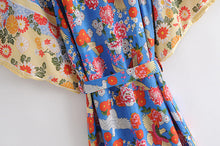 Load image into Gallery viewer, Floral Bird Print , Bohemian Kimono, Boho Maxi Dress Robe

