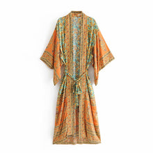 Load image into Gallery viewer, Yellow Floral Print,Bohemian Kimono, Boho Maxi Dress
