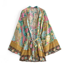 Load image into Gallery viewer, Green Peacock Floral  ,bohemian kimono ,Boho Bikini Cover-ups
