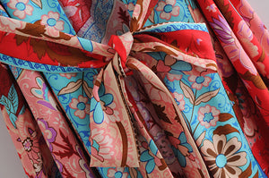 Peacock Red Print,Boho Kimono, Bikini Cover-ups