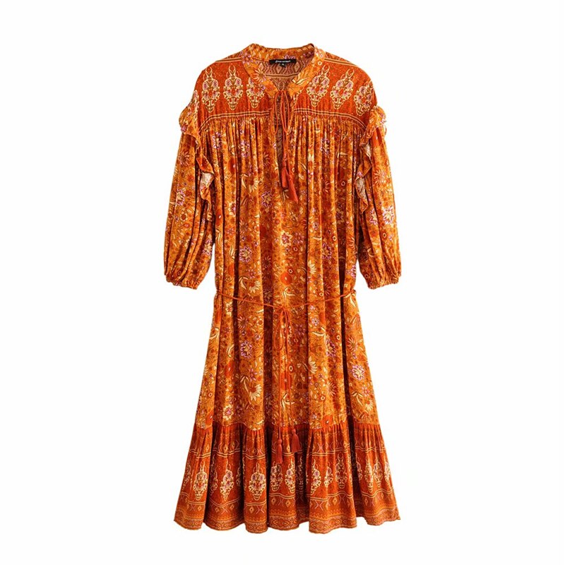 Mini Dress, Boho Dress,Brown Floral Print