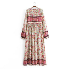 Load image into Gallery viewer, Multi Floral Print ,tie Neck ,Boho Maxi Dresses
