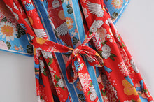 Load image into Gallery viewer, Birds Floral Print Kimono,Boho Kimono,Bikini Cover-ups
