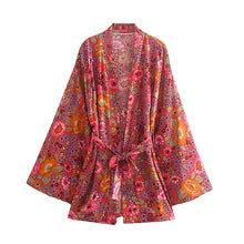Load image into Gallery viewer, Red Floral Print ,Boho Kimono,bohemian Kimono
