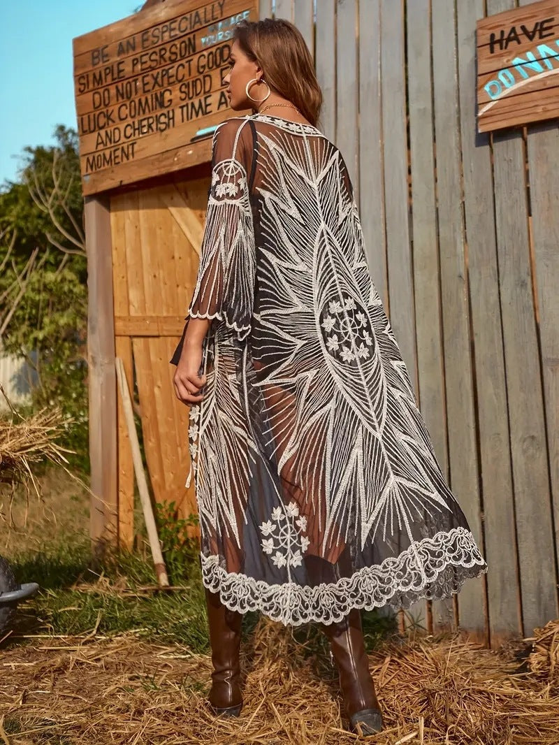 Sunflower Sexy See-through Lace Beach Kimono