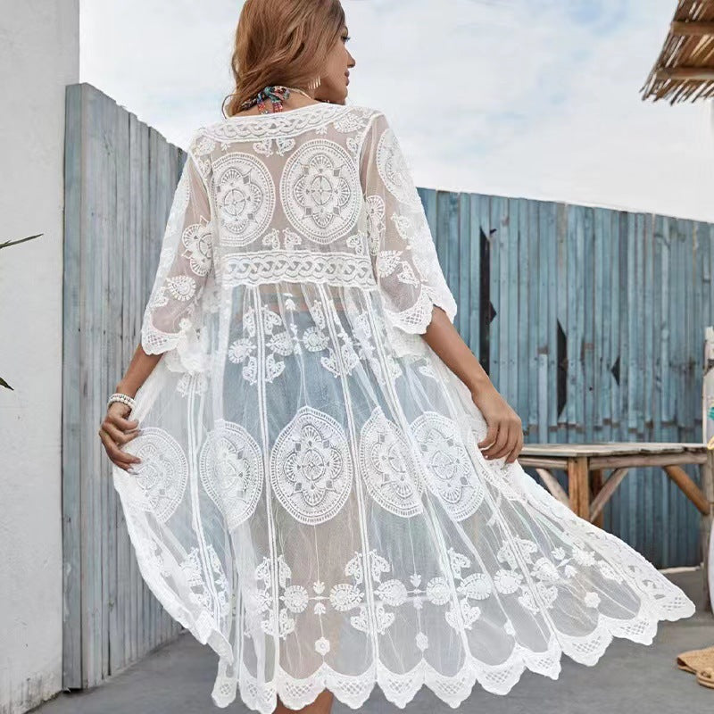 Lace Mesh Crochet ,Beach Boho Kimono,Bikini Cover-ups