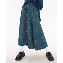Load image into Gallery viewer, Retro Brown Corduroy Skirt , Embroidery Floral Midi Skirt
