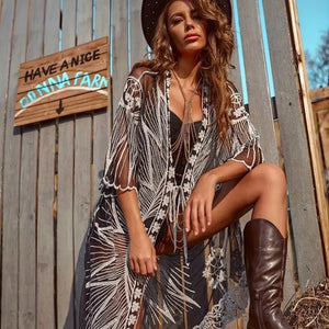 Sunflower Sexy See-through Lace Beach Kimono