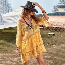 Load image into Gallery viewer, Lace Embroidery Mini Dress,Boho Dress,Bikini Cover-ups
