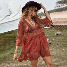 Load image into Gallery viewer, Lace Embroidery Mini Dress,Boho Dress,Bikini Cover-ups

