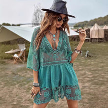 Load image into Gallery viewer, Lace Embroidery Mini Dress,Boho Dress,Bikini Cover-ups
